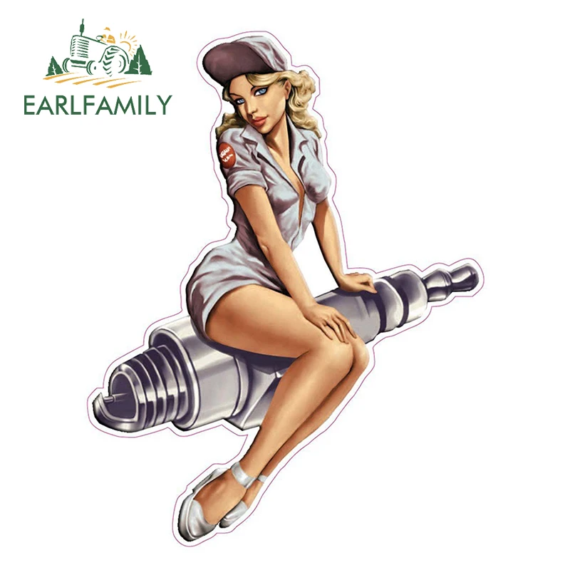 EARLFAMILY, 13 см x 10 см, Свеча зажигания, булавка, для девочек, наклейка, сексуальная, мультяшная, графическая, забавные, автомобильные наклейки, мотоциклетные, автомобильные наклейки, аксессуары