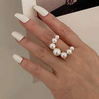 fashion big geometric pearl paved rings for women 2022 new jewelry personality statement open ring adjustable bijoux
