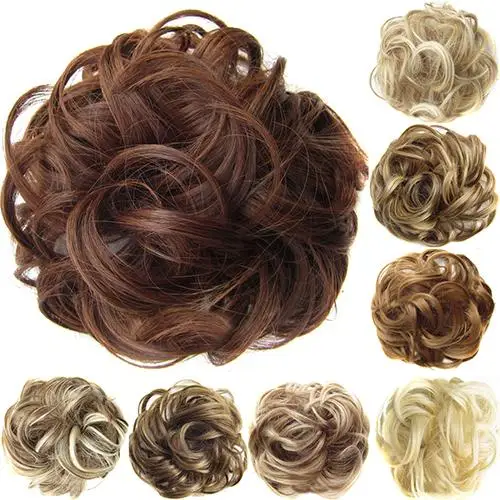 

Synthetic Messy Curly Hair Bun Chignon Extension Donut Rubber Band Ombre Brown Black Gray Pink Blonde Blond Gold Red