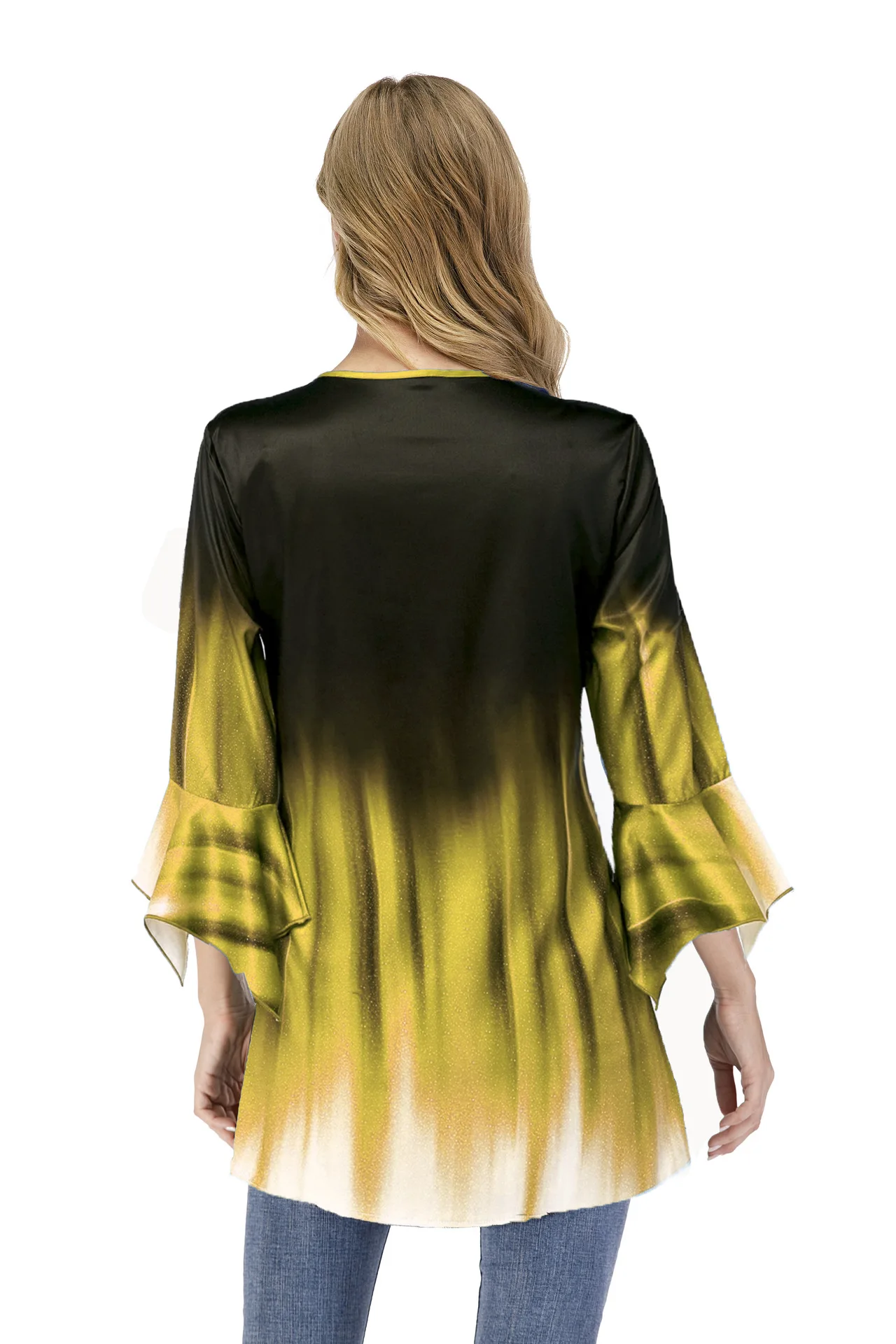 

Long Sleeve T-Shirts Women Autumn Winter Plus Size Gradient Shirts for Women Loose Ruffle Sleeve Crew Neck Tees Tops Streetwear