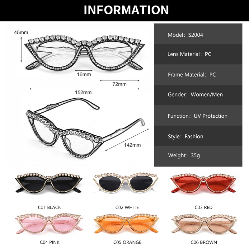 

Luxury Cat Eye Sunglasses Women Shiny Diamond UV400 Sun Glasses Vintage Crystal Sunglass Shades Brand Designer Red Eyewear