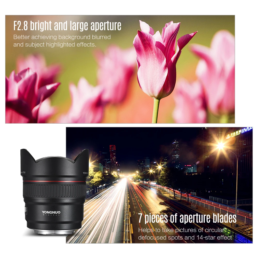 YONGNUO YN14mm F2.8 объектив ультра-широкоугольный для камеры Авто/ручная фокусировка 114