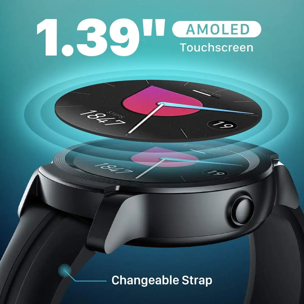 TicWatch E2 (Восстановленный) Wear OS от Google Смарт-часы GPS iOS и Android 5ATM Водонепроницаемая