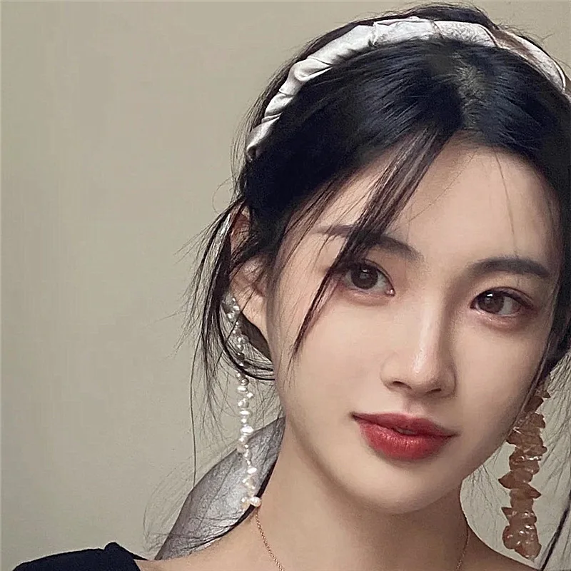 

Minar Sweet Natural Crystal Freshwater Pearl Beaded Long Tassel Headband for Women Painted Cloth Bowknot Hair Band Accessories