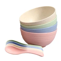 8pcs wheat straw lightweight unbreakable bowls and spoons dishwasher and microwave safe children dish dinnerware kids tableware