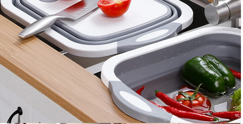 Кухонный разделочный блок Складная разделочная доска с дуршлагом кухонные разделочные доски стиральная закрытый сеткой слив кухонный Органайзер