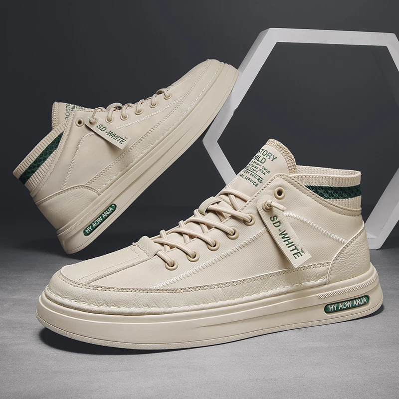 

Мужские кожаные кроссовки средней длины, модные брендовые Дизайнерские кроссовки, уличная спортивная дышащая обувь на шнуровке, повседнев...