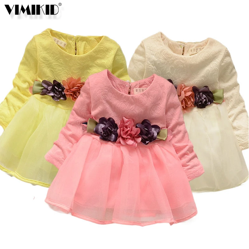 Одежда для девочек топы платье кружевная Осенняя Фата с длинными рукавами и