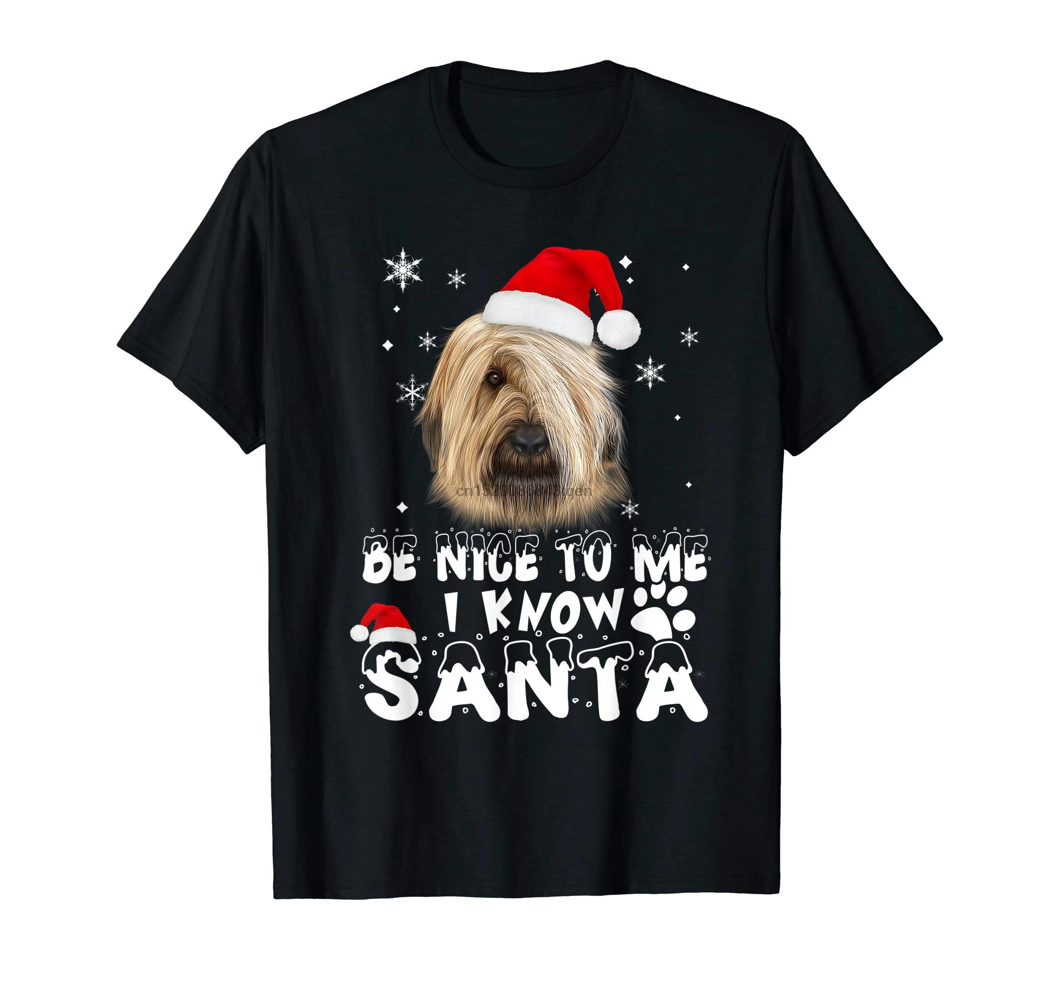 Be Nice To Me I Know Santa Briard Dog Merry Christmas Футболка мужская черный| |
