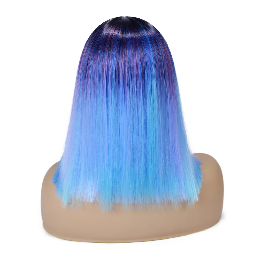 

Fave Ombre Bob Synthetic Wig Rainbow Colorful Blue Wigs Straight Hair Middle Part Cosplay Wig Heat Resistant Fiber For Women