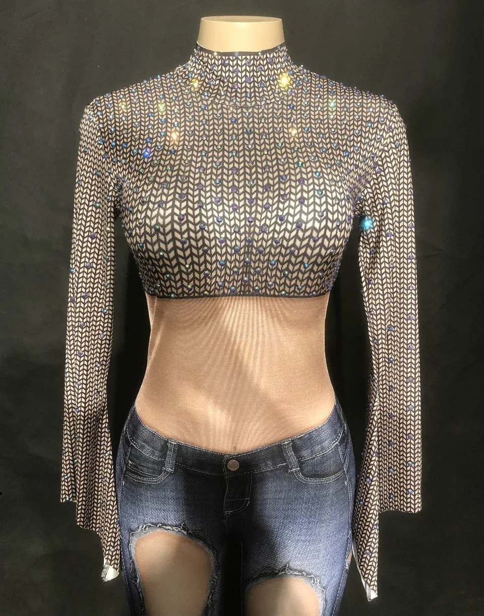 Комбинезон женский джинсовый с 3D-принтом пикантное боди стразы костюм для