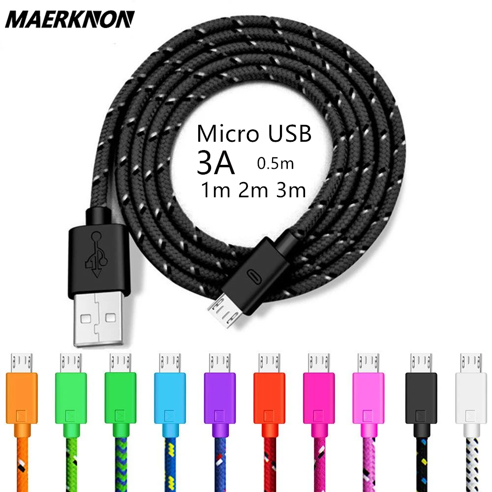 0 5/1 м/2 м/3 м кабель Micro USB 3A плетеный для синхронизации данных зарядное устройство