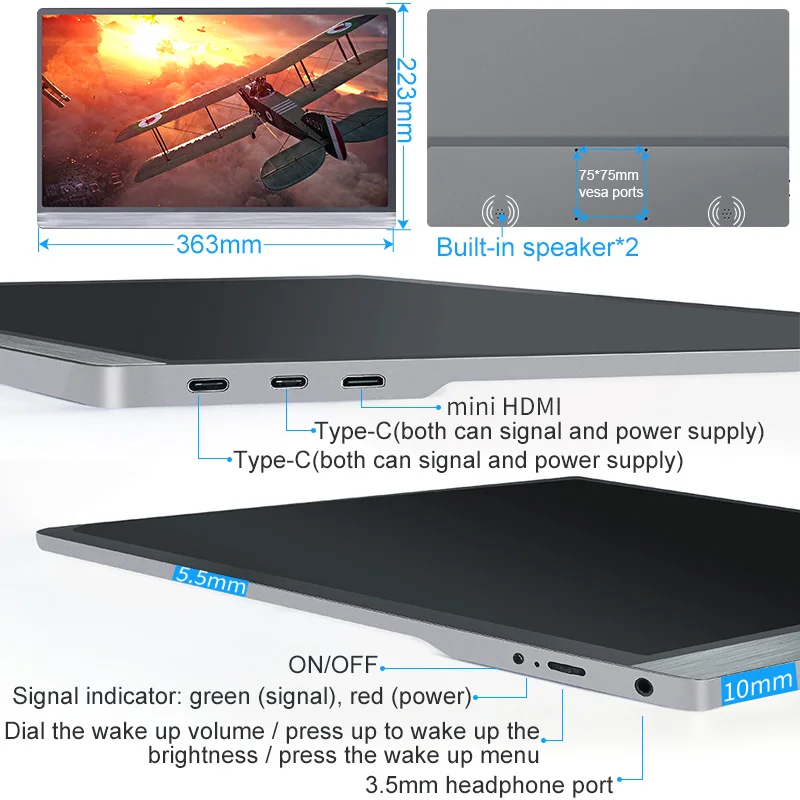 15 6 портативный монитор 1080 IPS экран USB Тип C HDMI дисплей для ПК ноутбука Ps4