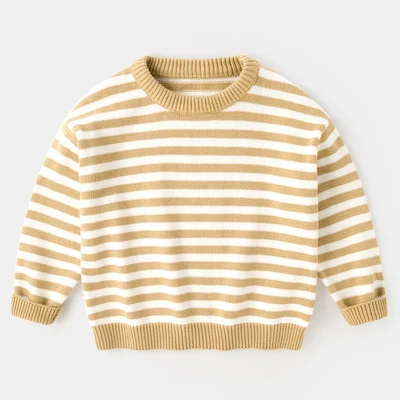 yellow stripe Вязаные свитера для детей от 2 до 8 лет осенне-зимние пуловеры с круглым вырезом, хлопковая детская одежда повседневная одежда для мальчиков и девочек, свитер - Цвет: yellow stripe