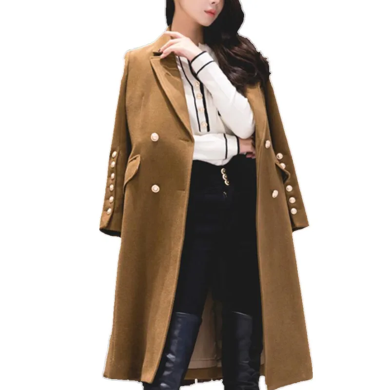 Женский облегающий Тренч элегантное черное двубортное пальто в стиле милитари