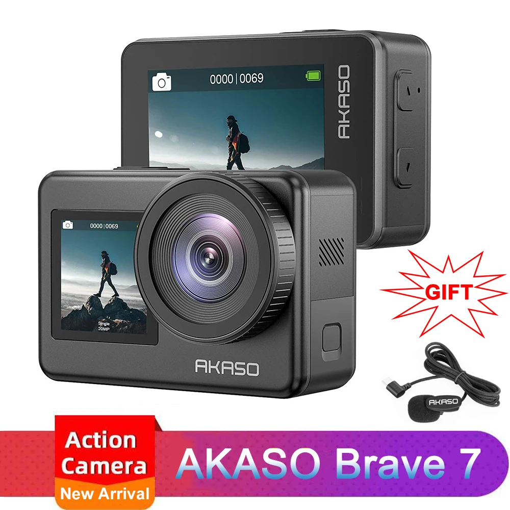 

AKASO Brave 7 4K 30FPS 20MP WiFi HD Action Camera Touch Screen Remote Control Sport Cam Underwater Waterproof Vlog Helmet Camera