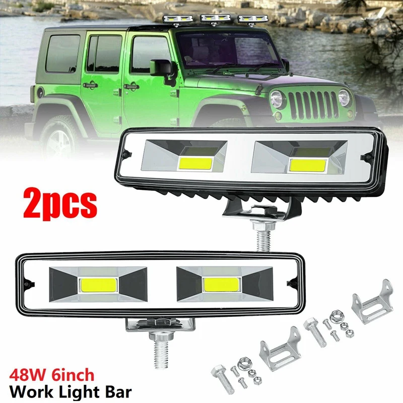 

2X 48W 6Inch LED Work Light Bar Spot FLOOD Lamp Offroad Driving Fog 4WD for Jeep Truck ATV SUV UTE Boat