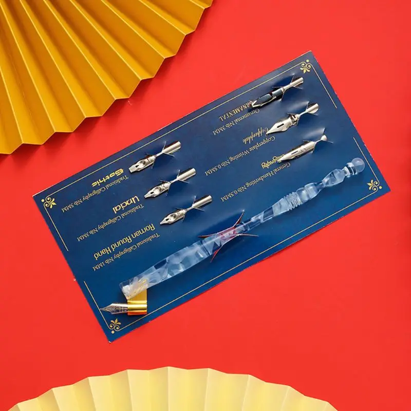 

Retro Manga Calligraphy Dip Pen Holder + 6 Nibs for Lettering Skiching Drawing QX2B