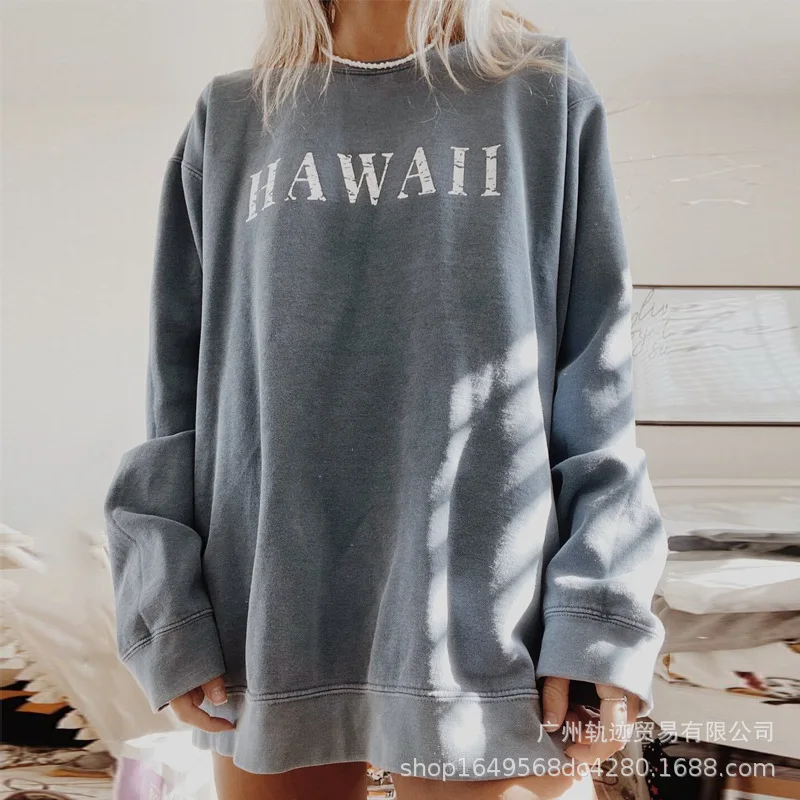 

Spring Autumn Sweatshirt Undershirt Letter Embroidered Loose Pullover Simple Casual Fashion O-Neck Oversized Sports Undershirt