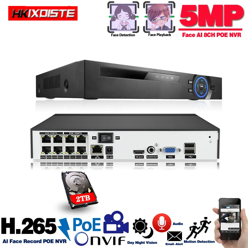 Сетевой видеорегистратор Nvr 8 каналов Поддержка Onvif Ip-камер 5 МП s Poe H.265 |