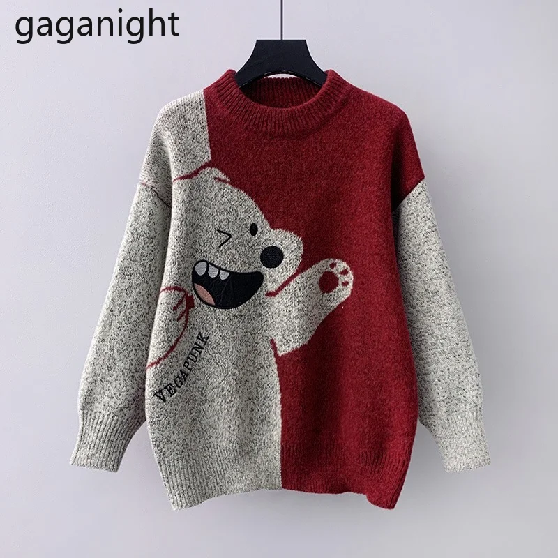 

Gaganight винтажный женский свитер с рисунком медведя из мультфильма Повседневный свободный Laides Harakuku пуловер Модный осенне-зимний 2021 джемпер