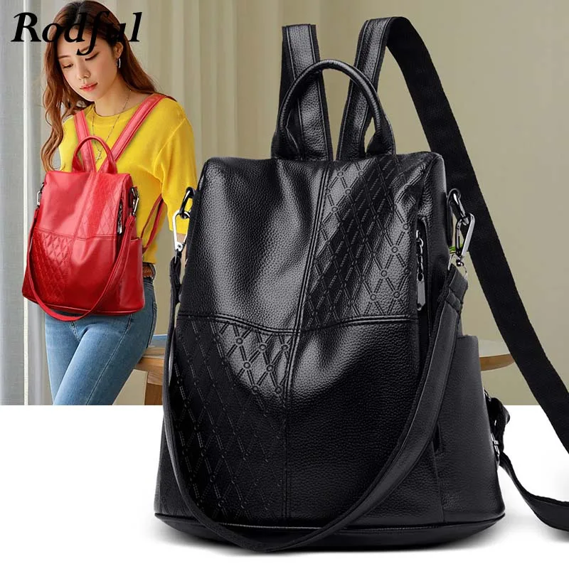 Модный женский рюкзак с защитой от кражи кожаный 2020 для подростков черный серый