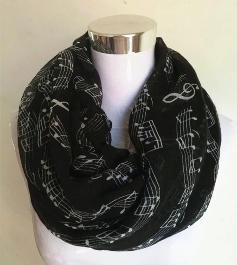 Circle scarf Black Темно-синий с принтом музыкальных нот, зимний шарф-хомут Для женщин музыка шали и шарфы bufandas mujer echarpes - Цвет: Circle scarf Black