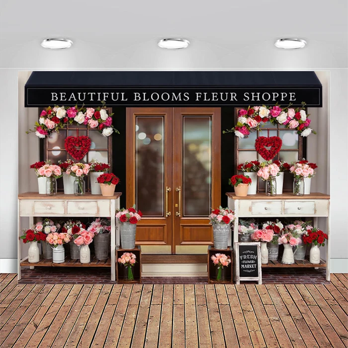 Valentine's Day Rose Flower Shop Photography Backdrop Beautiful Blooms Fleur Shoppe Photo Background Fresh Flower Market Props