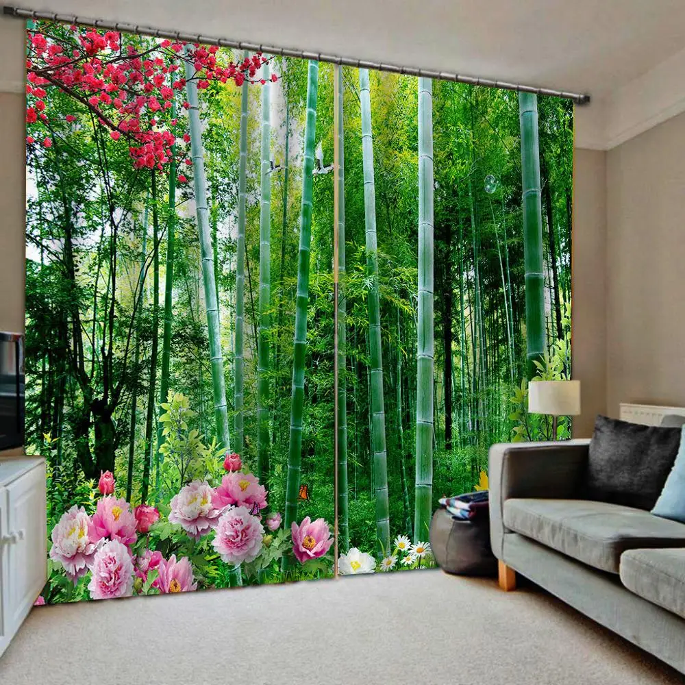 

green bamboo curtains 3D Curtain Printing Blockout Polyester Photo Drapes Fabric For Room Bedroom blackout curtains