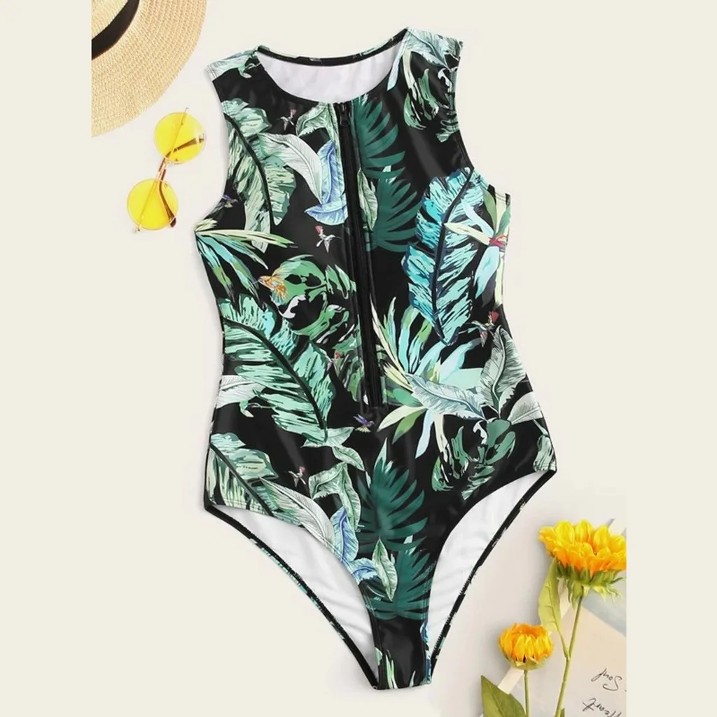 Женский костюм с растениями цельный высокой талией комплект бикини пуш ап