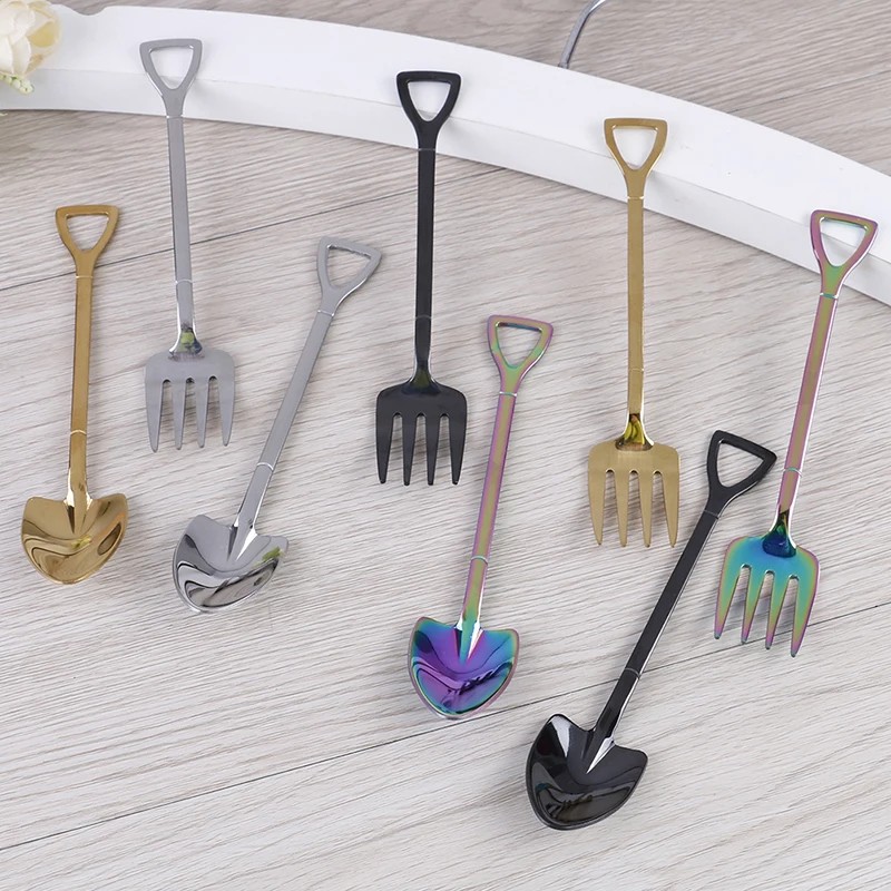 

1PCS Shovel Shaped Dessert Forks Stainless Steel Coffee Tea Spoon Ice Cream Sugar Teaspoon Kids Interesting Toys Bar Home