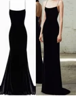 Женское вельветовое вечернее платье-русалка, длинное черное платье на бретелях с открытой спиной
