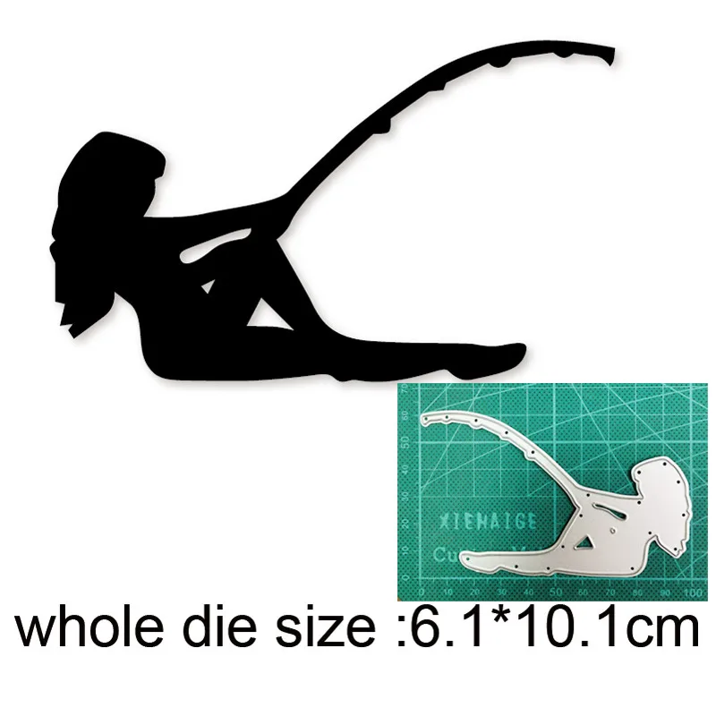 

Woman Fishing Metal Cutting Dies Stencils dies for DIY Scrapbooking dies Decoration Album Paper Craft dies Embossing Dies Cuts