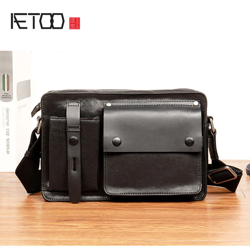 AETOO Casual leather messenger bag, men's shoulder bag, first layer leather messenger bag, mobile phone bag