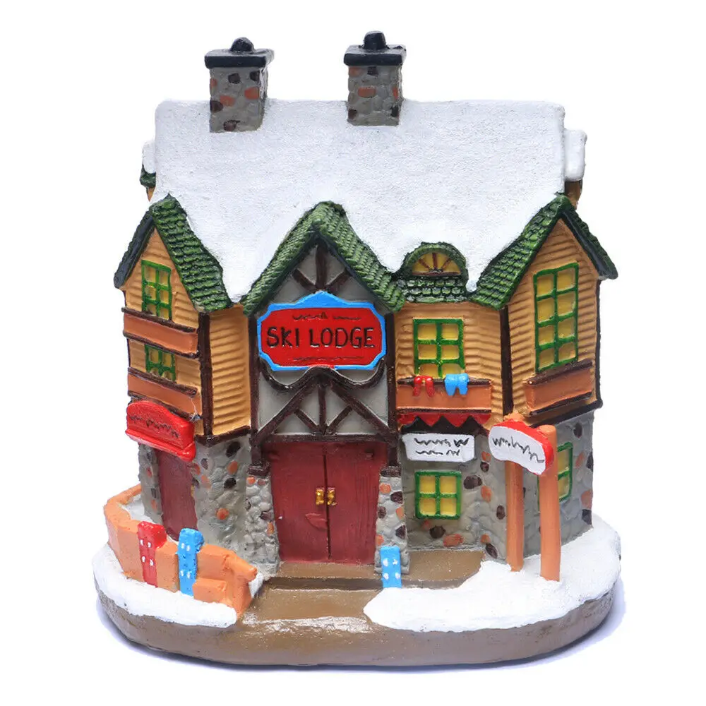 

Christmas Village House, Christmas Winter Ski Lodge Ornament Lit House Scene