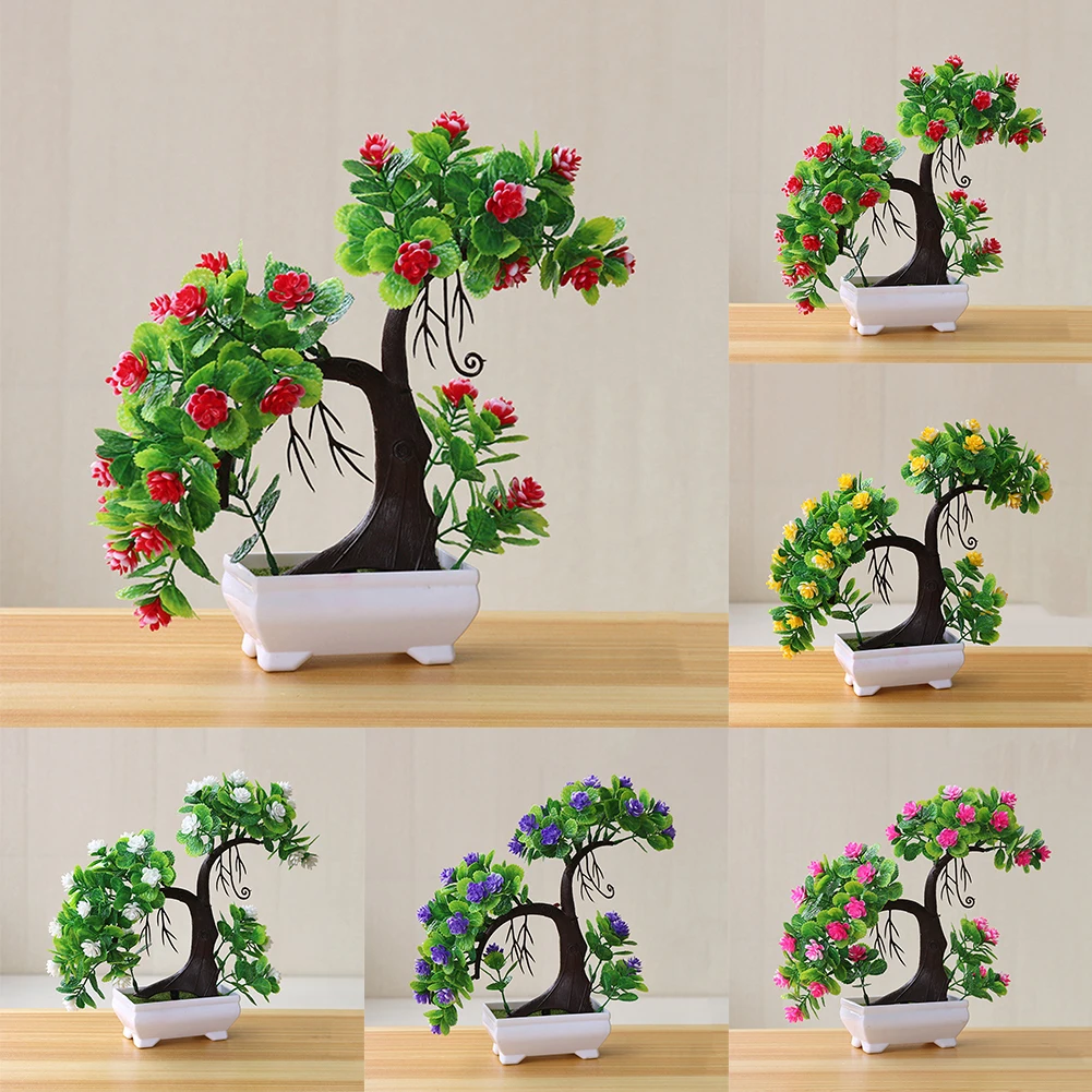 Hotel Office Bonsai Potted Decoration Artificial Plants Small Tree Home Fake Flower Wedding Ornaments Garden Display Desktop