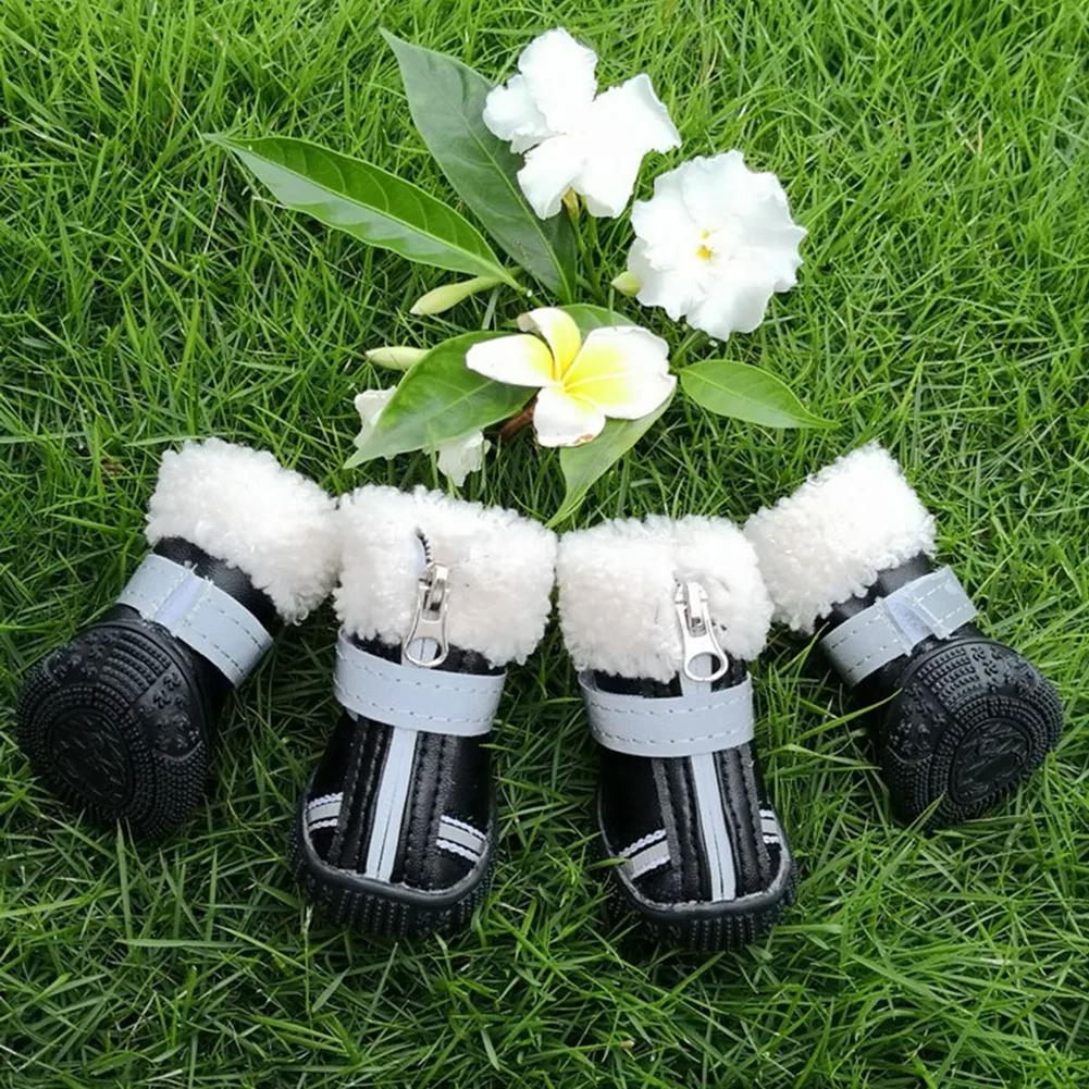 

4 шт. Зимняя Теплая Обувь для собак Нескользящие зимние ботинки защита лап щенка Светоотражающие ремешки удобная обувь для маленьких и сред...