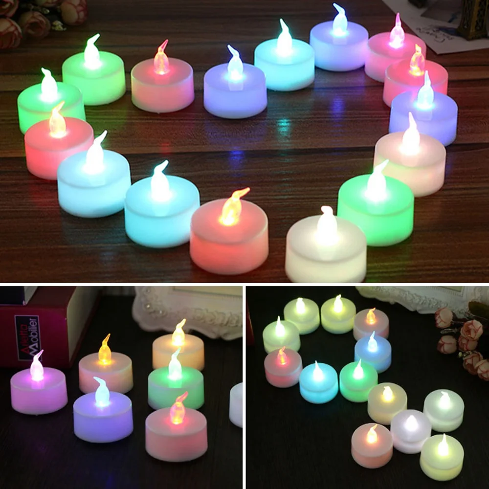 

24Pcs/lot LED Candle Tea Light Battery Powered Lamp Color Simulation Flame Tea Light Wedding Home Party Decoration Fake Candles
