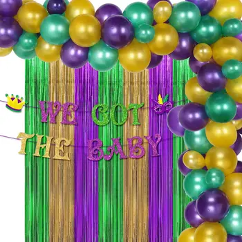 Mardi Gras Baby Shower Party Decorations Balloon Garland Arch Kit We Got The Baby BannerFringe Curtain for New Orleans Carnival