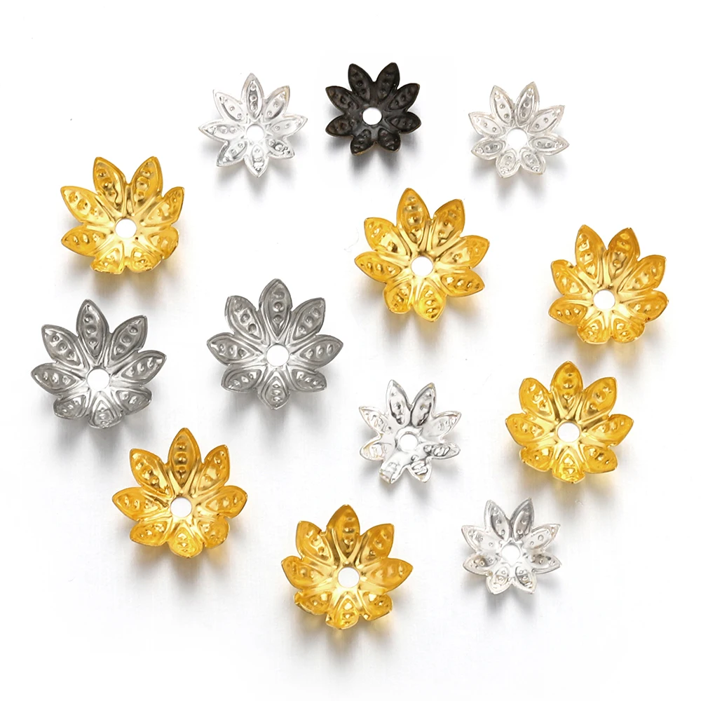 

100pcs 8mm 10mm Metal Filigree Lotus Flower Base Spacer Beads Caps for DIY Jewelry Making Findings Wedding Accessories Wholesale
