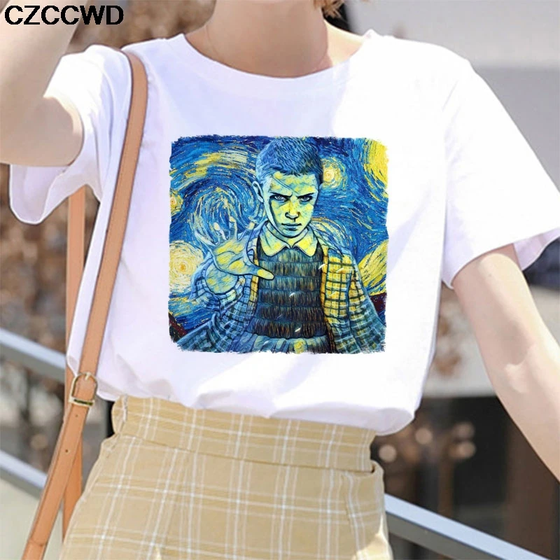 Женская одежда 2019 Винтажная Футболка с принтом подсолнухи очень странные дела