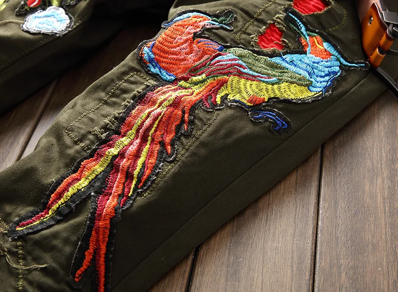 Мужские джинсы с вышивкой индивидуальная одежда для ночного клуба повседневные