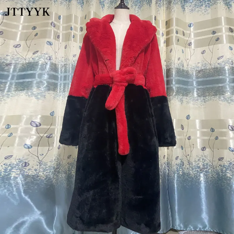 Jaqueta de Inverno Jaqueta de Pele do Falso Cabolsa de Pele Cabolsas de Pelúcia com Cinto Parka Roupas Femininas Peludo Longo Lapela Cabolsa Grosso Quente Feminino 8 High Quality Moda Feminina