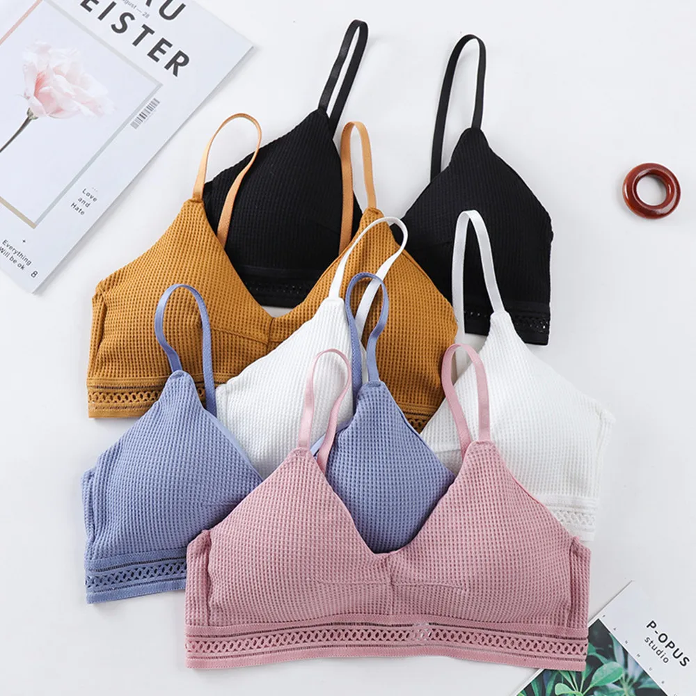 

Sexy Cotton Hollow Out Bras For Women Underwear Solid Color Comfort Wireless Bra Lingerie Fashion Seamless Padded Bralette New