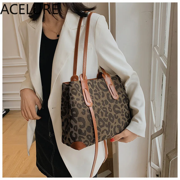 

ACELURE Fashion Women Shoulder Hand Bag Large-capacity Leopard PU Leather Casual Tote Bags Female All-match Underarm Bag Satchel