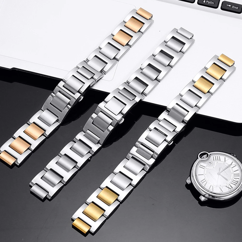 

Band for Cartier Blue Balloon Strap Stainless Steel Solid Watch with Raised Bracelet Watch Accessories Replacement Strap11/12mm