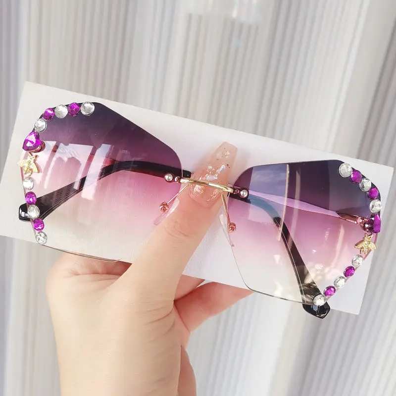 

Rimless Diamond Sunglasses Women 2022 Crytal Elegant Female Sun Glasses Zonnebril Dames Vintage Oculos De Sol Feminino 2022