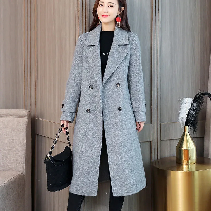 Fashion Woolen Women Jacket Autumn Winter New Mid Long Female Coat Korean Version Warm Outwear R1565 | Женская одежда