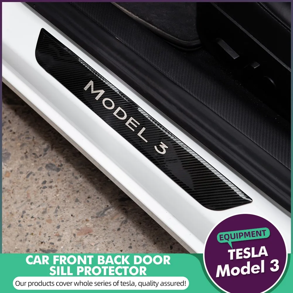 

2021 Pedal Protection Strip For Tesla Model 3 Door Sill Decoration Wrap Cover Model three Carbon fiber Model3 Accessories