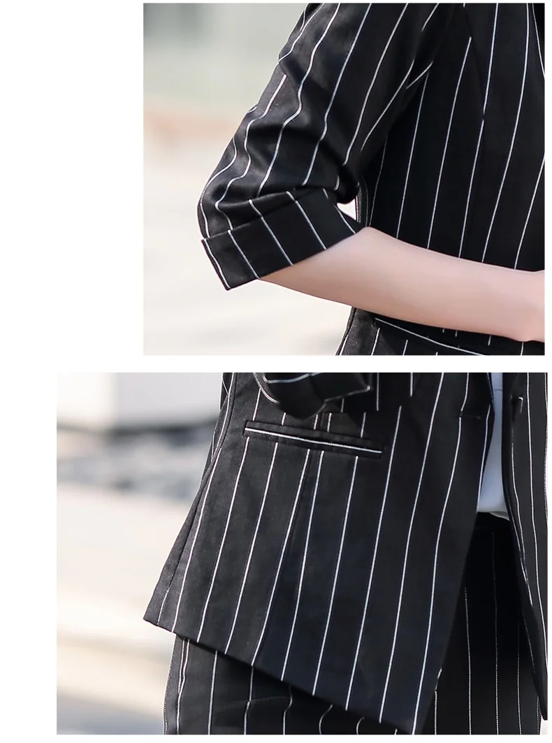 Офисный женский черный полосатый блейзер для женщин деловые костюмы с брюками и